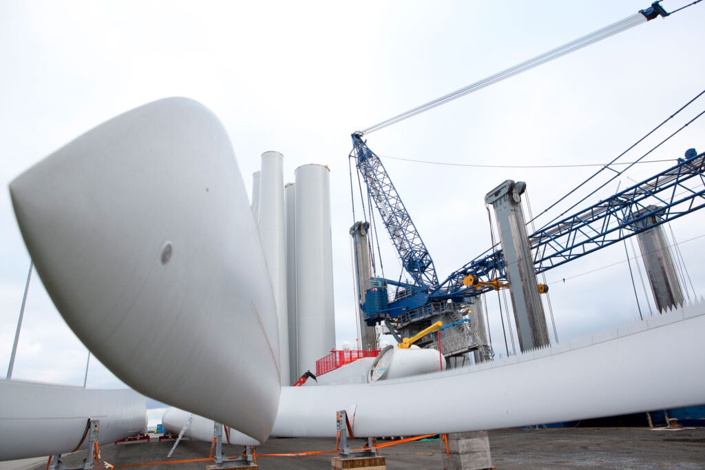 wind turbine blades at Port of Grenaa. Port of Grenaa - logistics for offshore wind